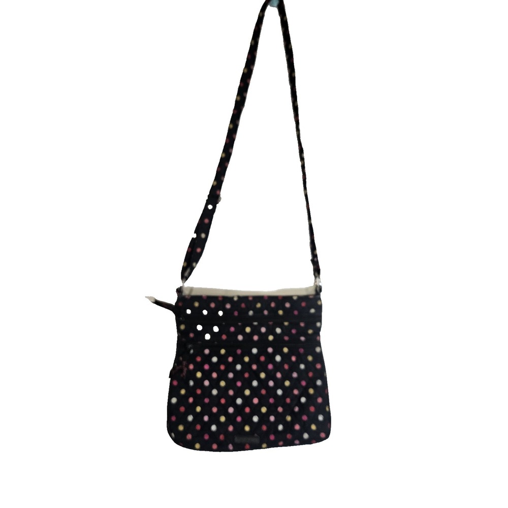 Vera Bradley Triple Zip Crossbody Bag Havana Dots Cotton Travel Quilted Preppy
